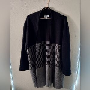 Women's ELLE Wool Gray Black Stripe Long Sleeve Heavy Duster sz XXL